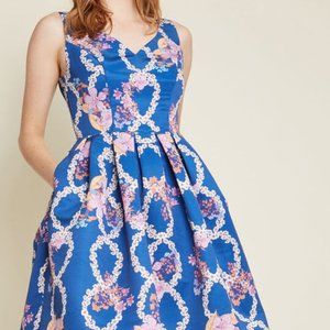 modcloth blue floral helix fit and flare dress